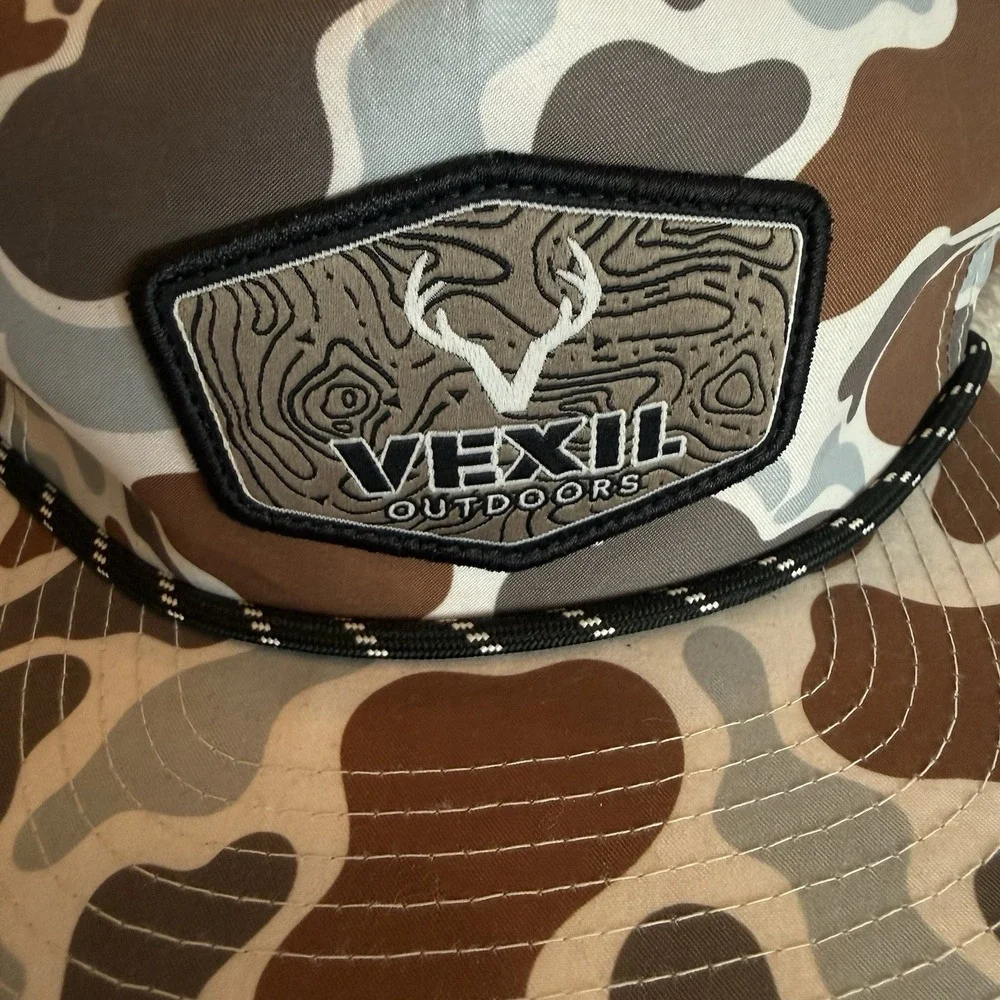 Rare Vexil Camo Hat Snap Back Cap OSFA Visor Cord Patch Stitching Panel EUC